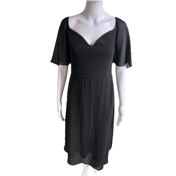 Baltic Born Dresses & Skirts - Baltic Born Black Midi Dress XL Sheer Sleeve Sweetheart A Line Fit Flare NWT